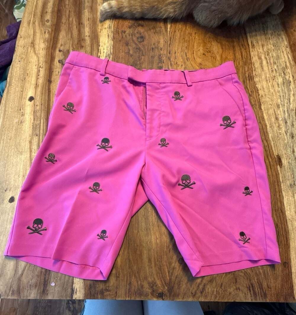 G/FORE Skull & T's Embroidered Golf Shorts Pink Size 36 luxury